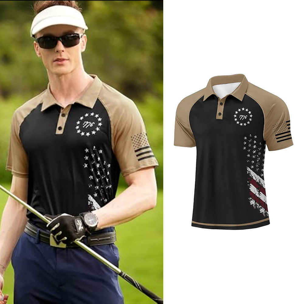 1776 USA Flag Graphic Polo Shirt Men's Patriotic Shirt Presents For Boyfriend 1776 USA Flag Graphic Polo Shirt Men's Patriotic Shirt Presents For Boyfriend