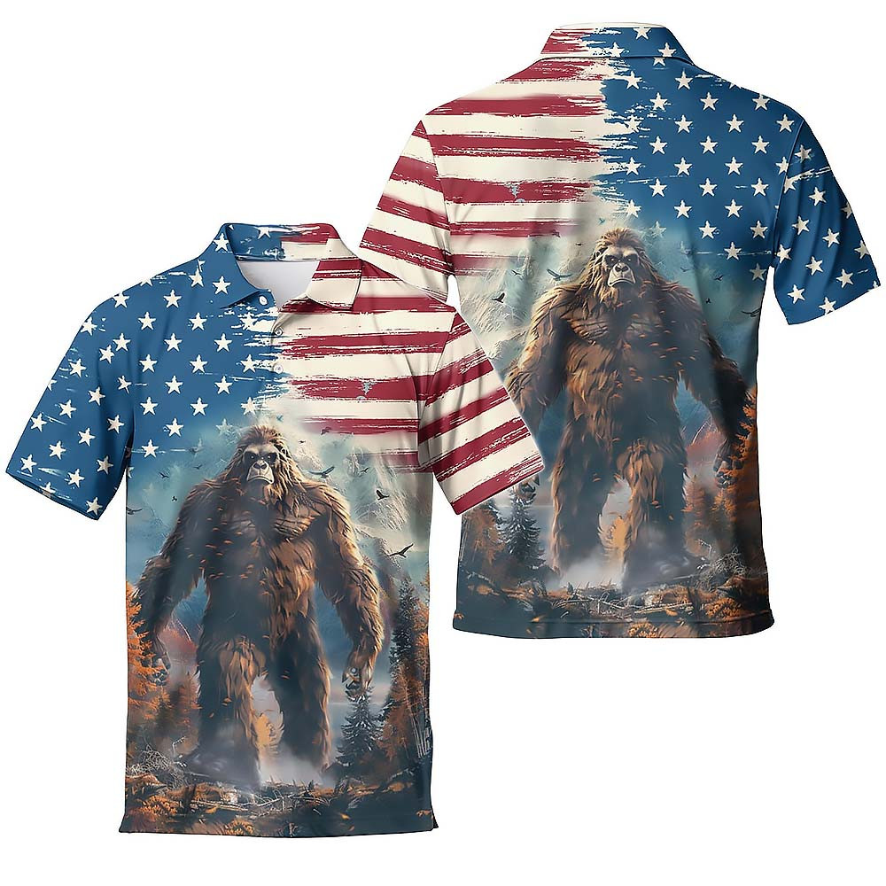 American Bigfoot Polo Shirt USA Bigfoot Sasquatch Golf Polos Gifts For Men American Bigfoot Polo Shirt USA Bigfoot Sasquatch Golf Polos Gifts For Men