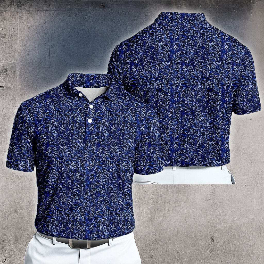 Blue Leaves Pattern Golf Polo Shirt Unique Apparel Gifts For Golf Lovers Blue Leaves Pattern Golf Polo Shirt Unique Apparel Gifts For Golf Lovers