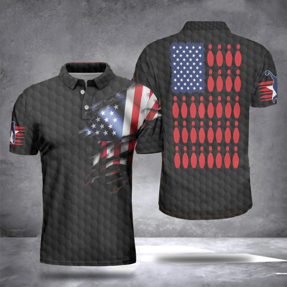 Bowling Polo Shirt American Flag Mens Golf Shirt Clothing Bowling Gifts For Him Bowling Polo Shirt American Flag Mens Golf Shirt Clothing Bowling Gifts For Him