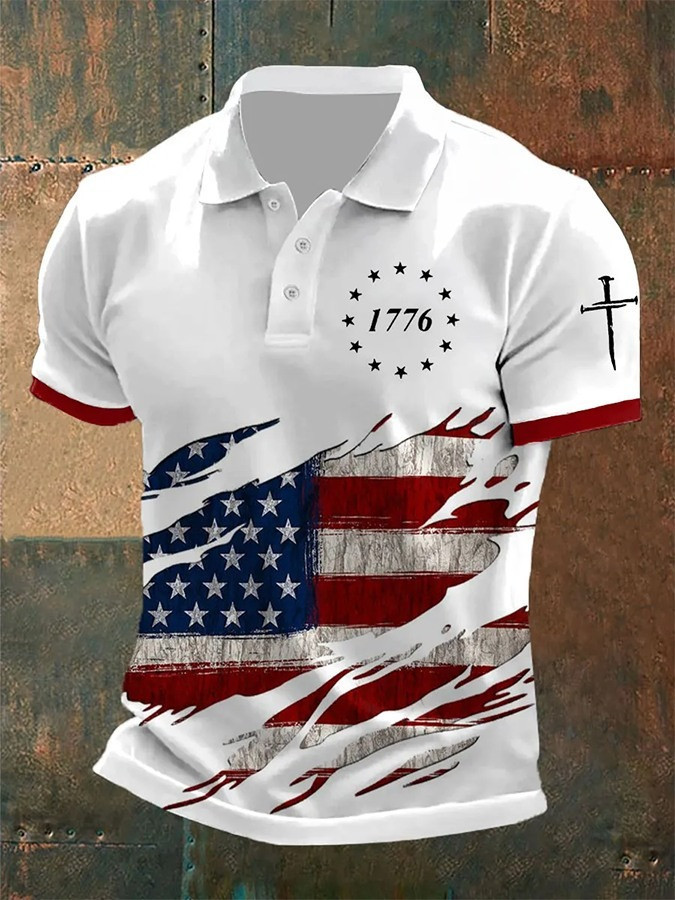 Faith Christian Cross Nail 1776 Polo Shirt Mens American Flag Vintage Patriotic Apparel Faith Christian Cross Nail 1776 Polo Shirt Mens American Flag Vintage Patriotic Apparel