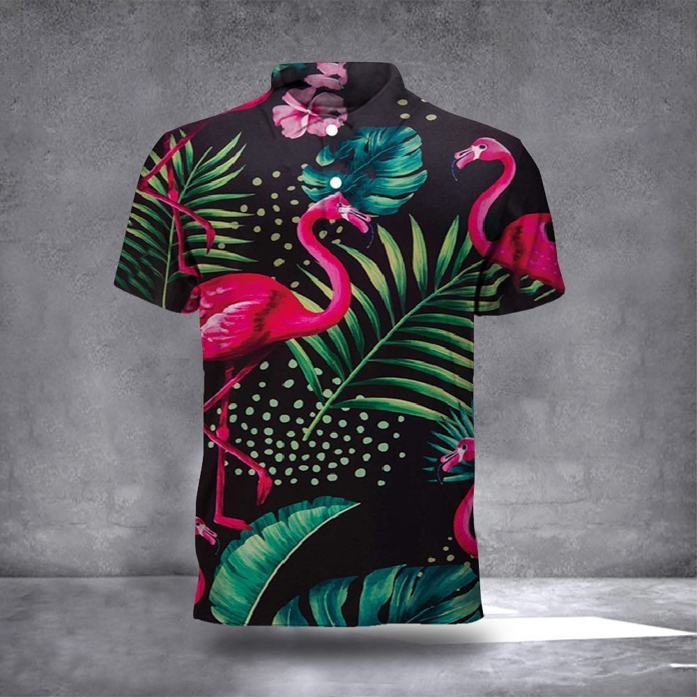 Flamingo Polo Shirt Palm Leaf Tropical Polo Flamingo Clothing Gift For Him Flamingo Polo Shirt Palm Leaf Tropical Polo Flamingo Clothing Gift For Him