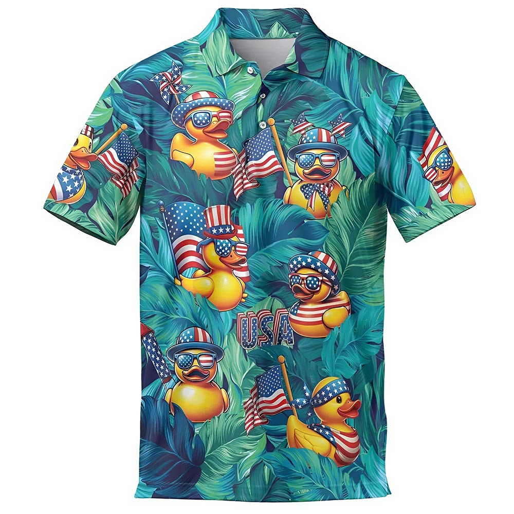 Funny Rubber Duck Independence Day Polo Shirts For Men Patriotic USA Shirt Funny Rubber Duck Independence Day Polo Shirts For Men Patriotic USA Shirt