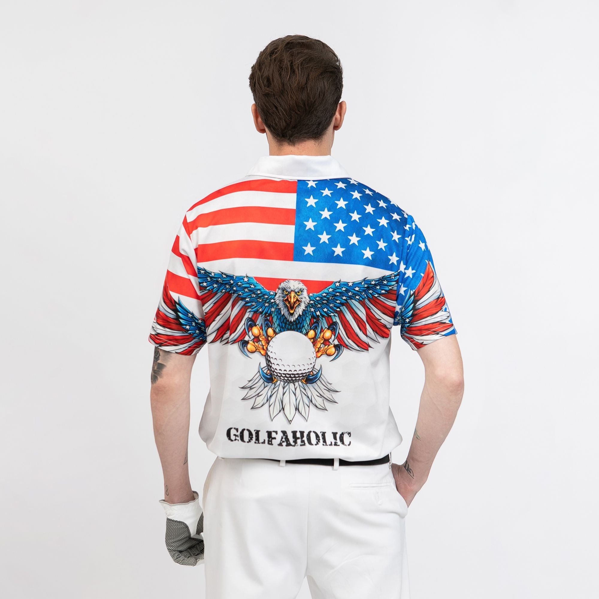 Golf American Flag Eagle Wings Polo Shirt White Golf Pattern And Golf Ball Polo Shirt Golf American Flag Eagle Wings Polo Shirt White Golf Pattern And Golf Ball Polo Shirt