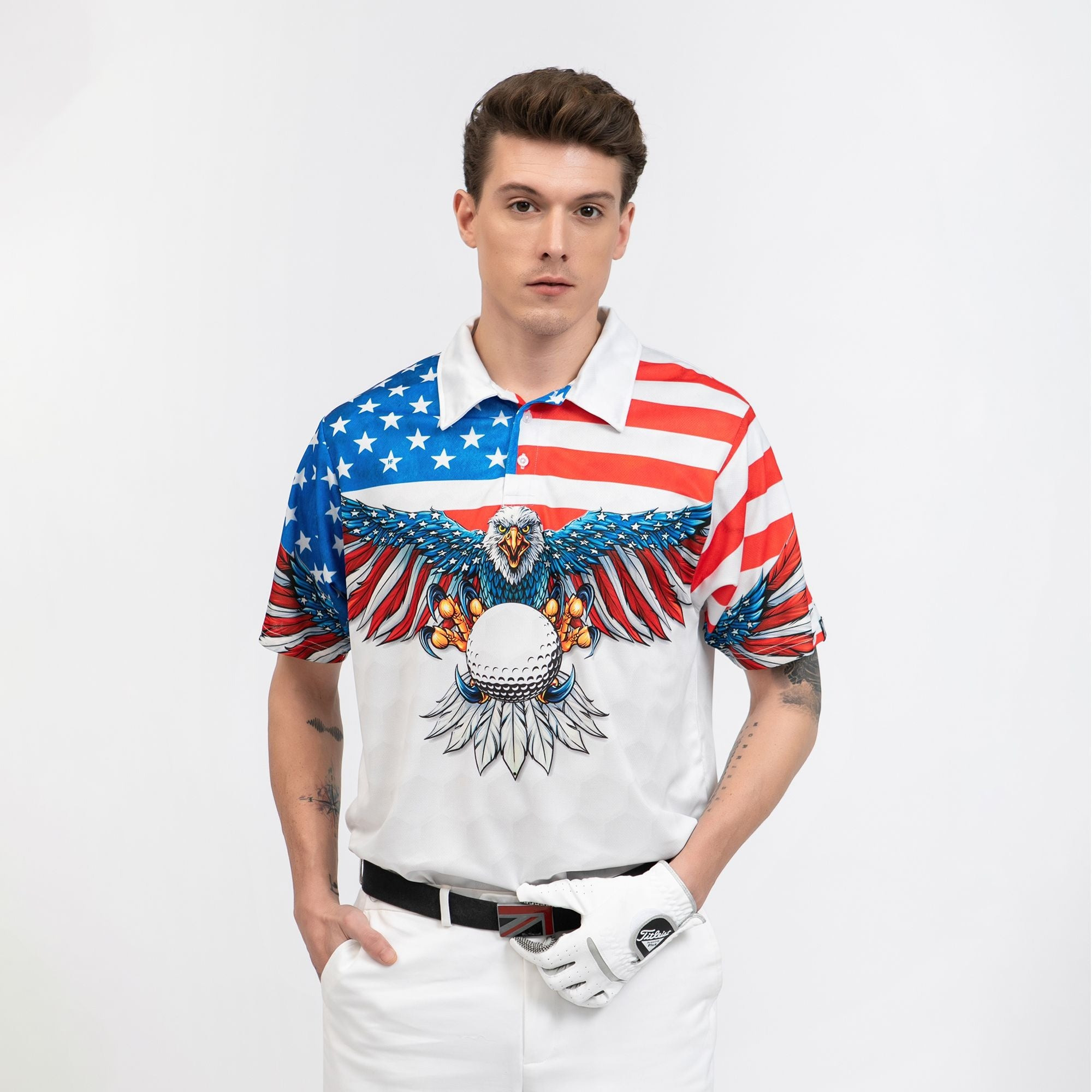 Golf American Flag Eagle Wings Polo Shirt White Golf Pattern And Golf Ball Polo Shirt Golf American Flag Eagle Wings Polo Shirt White Golf Pattern And Golf Ball Polo Shirt