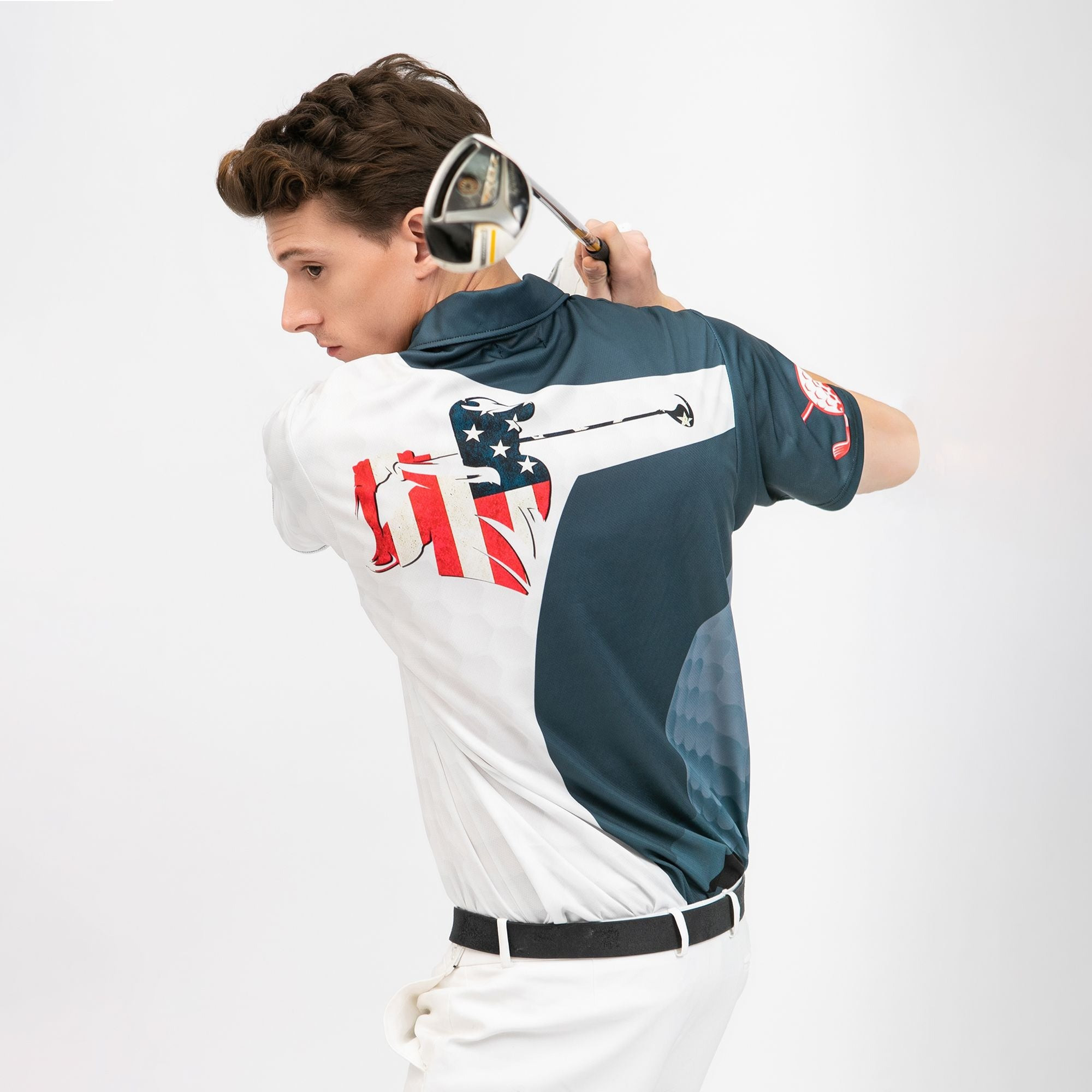 Golf Swing American Flag Golf Ball Texture Polo Shirt Patriotic Golf Shirt For Men Golf Swing American Flag Golf Ball Texture Polo Shirt Patriotic Golf Shirt For Men