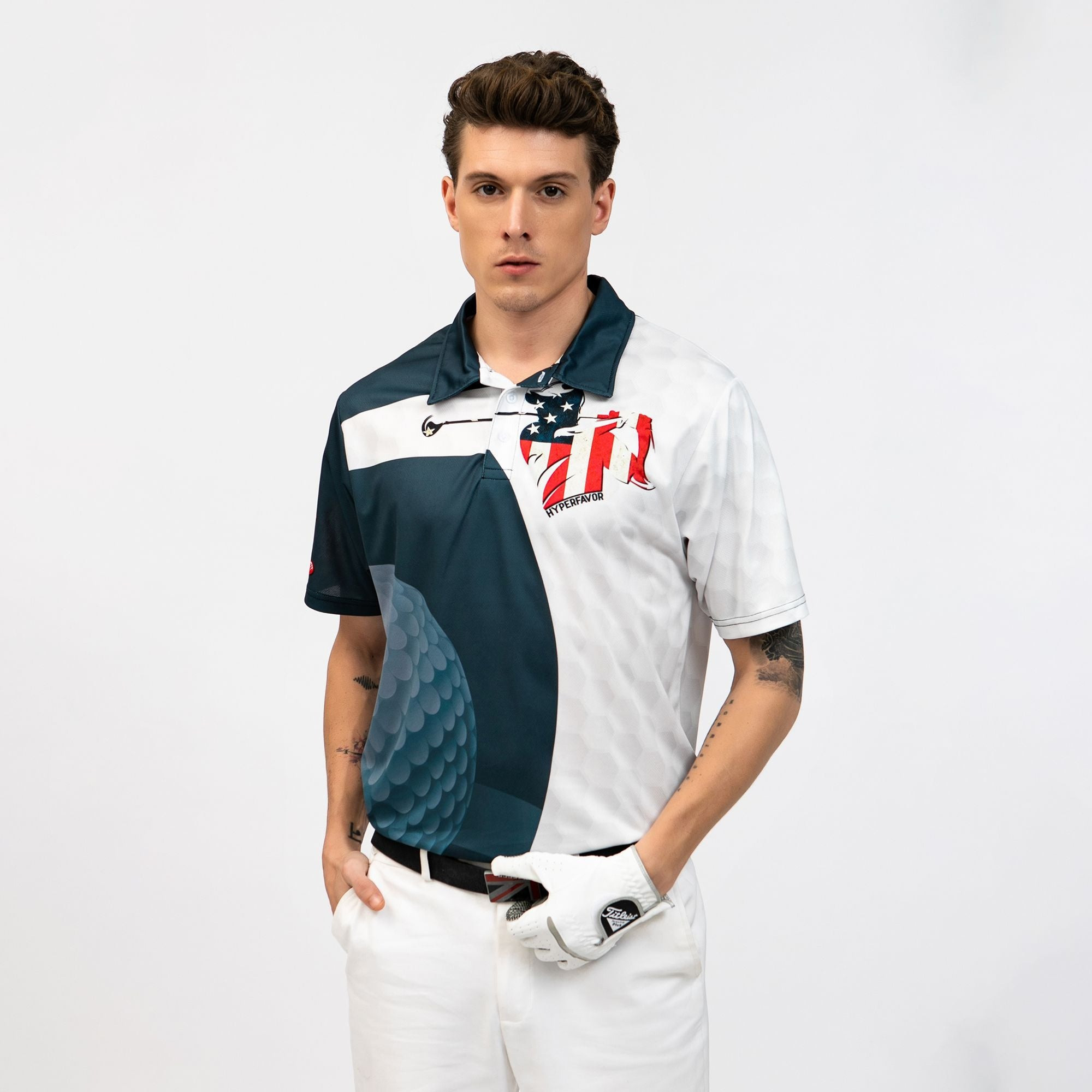 Golf Swing American Flag Golf Ball Texture Polo Shirt Patriotic Golf Shirt For Men Golf Swing American Flag Golf Ball Texture Polo Shirt Patriotic Golf Shirt For Men