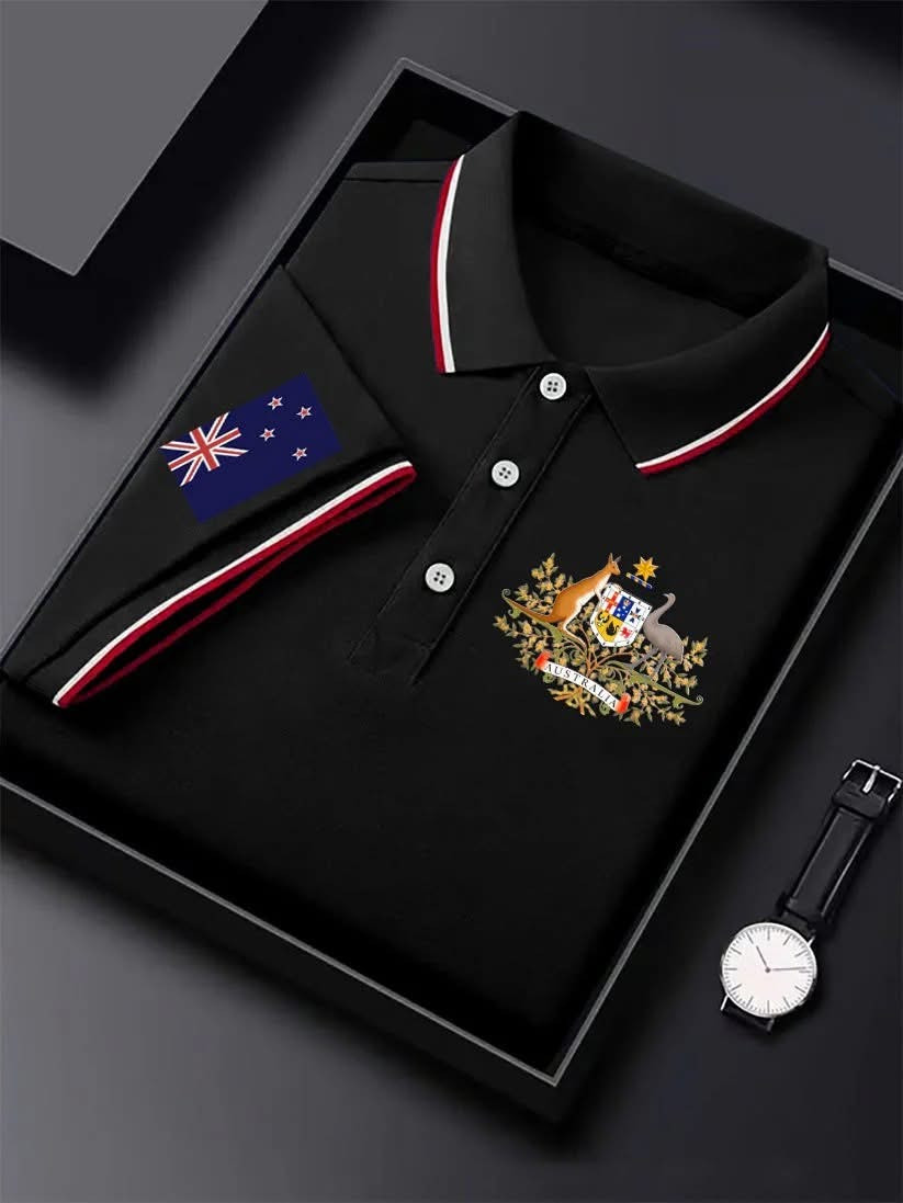 Mens Australian Flag Polo Shirt Vintage Kangaroo Emu Business Casual Top Gift For Dad Mens Australian Flag Polo Shirt Vintage Kangaroo Emu Business Casual Top Gift For Dad