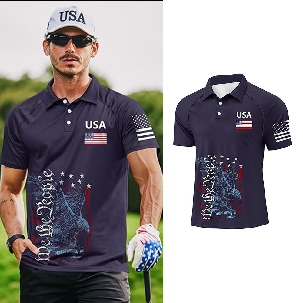 Men's Patriotic Golf Polo Shirt Dynamic USA Flag Golf Wear Gift For Golfers Men's Patriotic Golf Polo Shirt Dynamic USA Flag Golf Wear Gift For Golfers