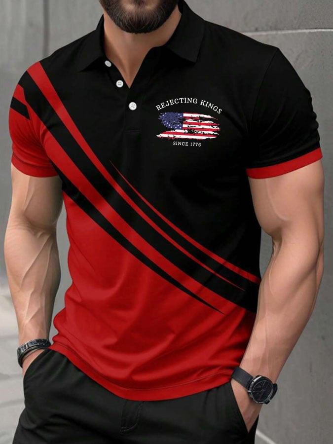 Men'S Rejecting Kings Since 1776 Casual Polo Red Black Shirt Gifts For Dad Golfers Men'S Rejecting Kings Since 1776 Casual Polo Red Black Shirt Gifts For Dad Golfers