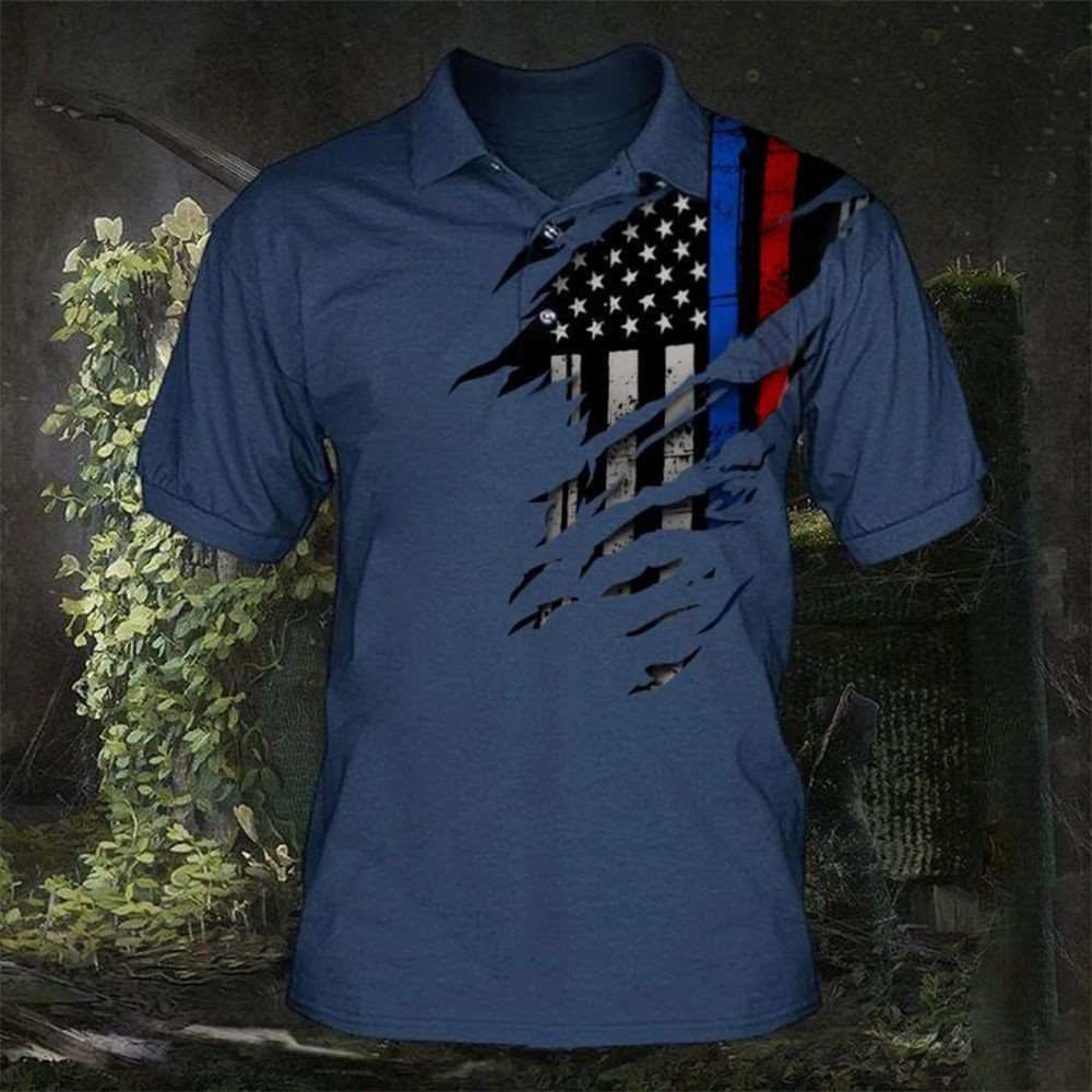 Red And Thin Blue Line Polo Shirt Navy Patriotic Honor Our Lawn Enforcement And Firefighters Red And Thin Blue Line Polo Shirt Navy Patriotic Honor Our Lawn Enforcement And Firefighters