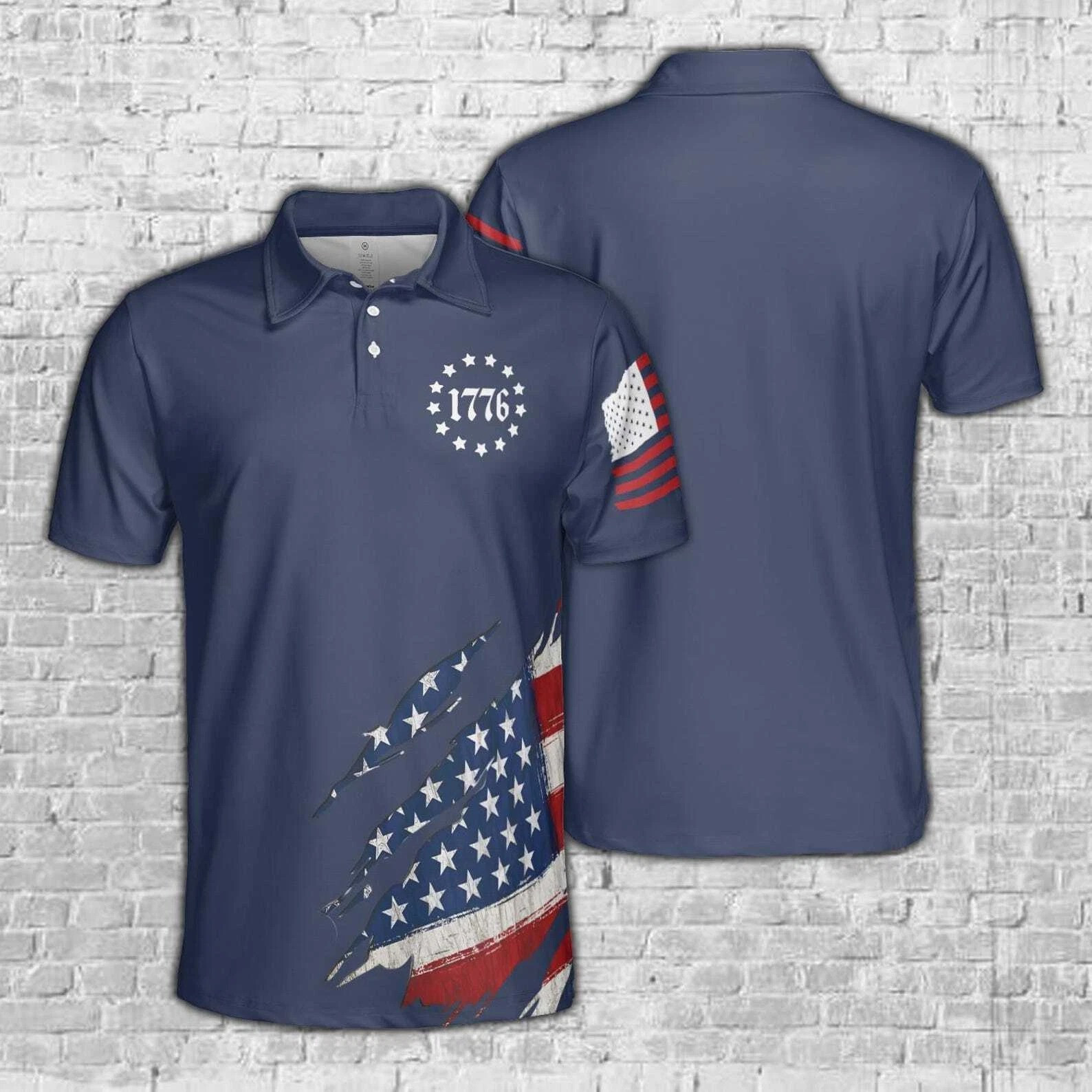 1776 American Flag Fourth Of July Patriotic Memorial Day USA Polo Shirt Dad Gifts 1776 American Flag Fourth Of July Patriotic Memorial Day USA Polo Shirt Dad Gifts