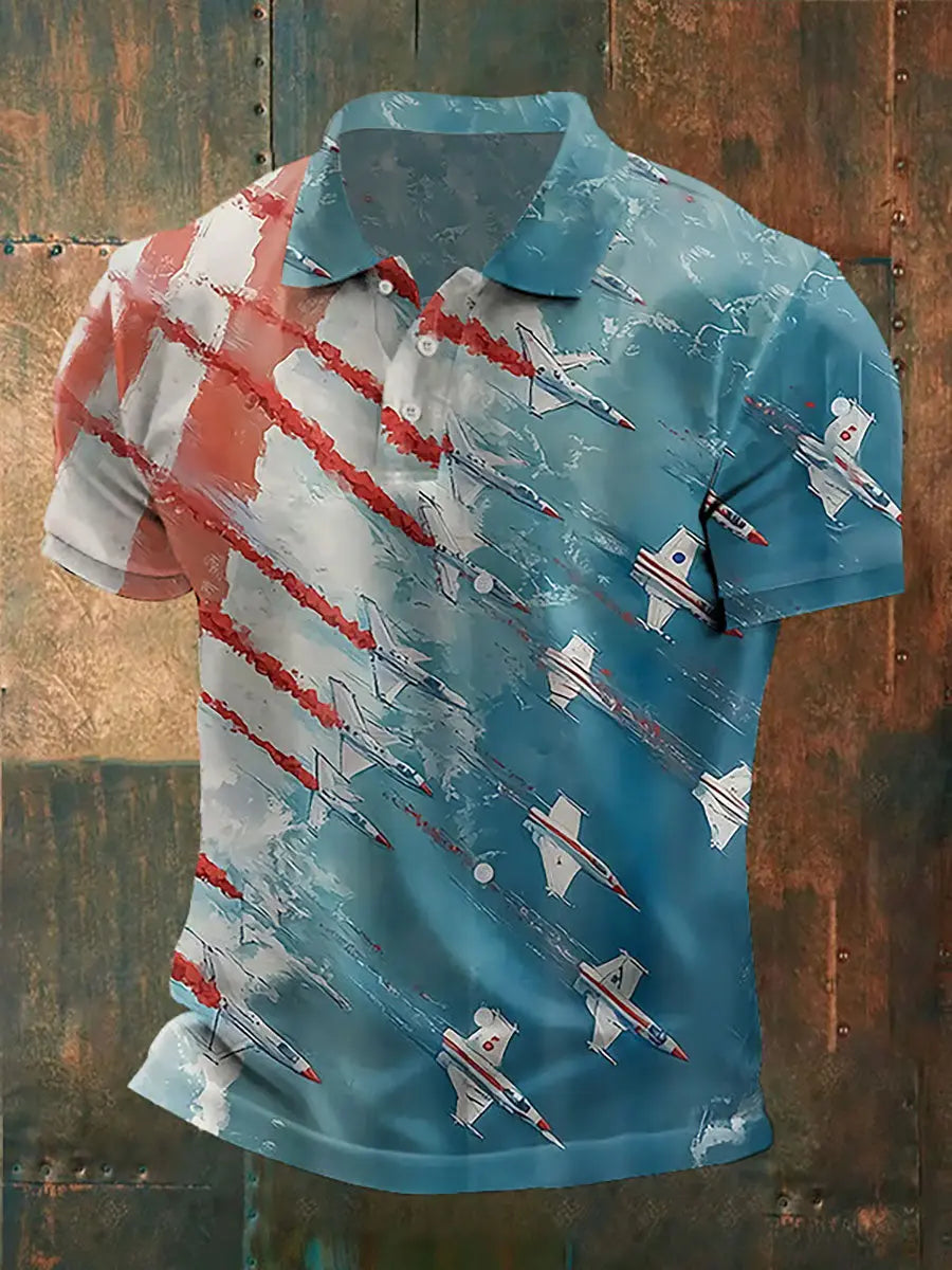 4th of July Patriotic Men's Button Down Shirt Airshow Design Gift for USA Enthusiasts 4th of July Patriotic Men's Button Down Shirt Airshow Design Gift for USA Enthusiasts