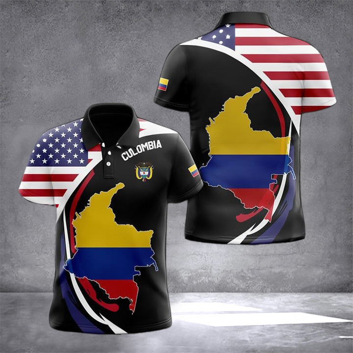 America And Colombia Map Polo Shirt Colombian American Men Clothing Gifts For Colombians America And Colombia Map Polo Shirt Colombian American Men Clothing Gifts For Colombians