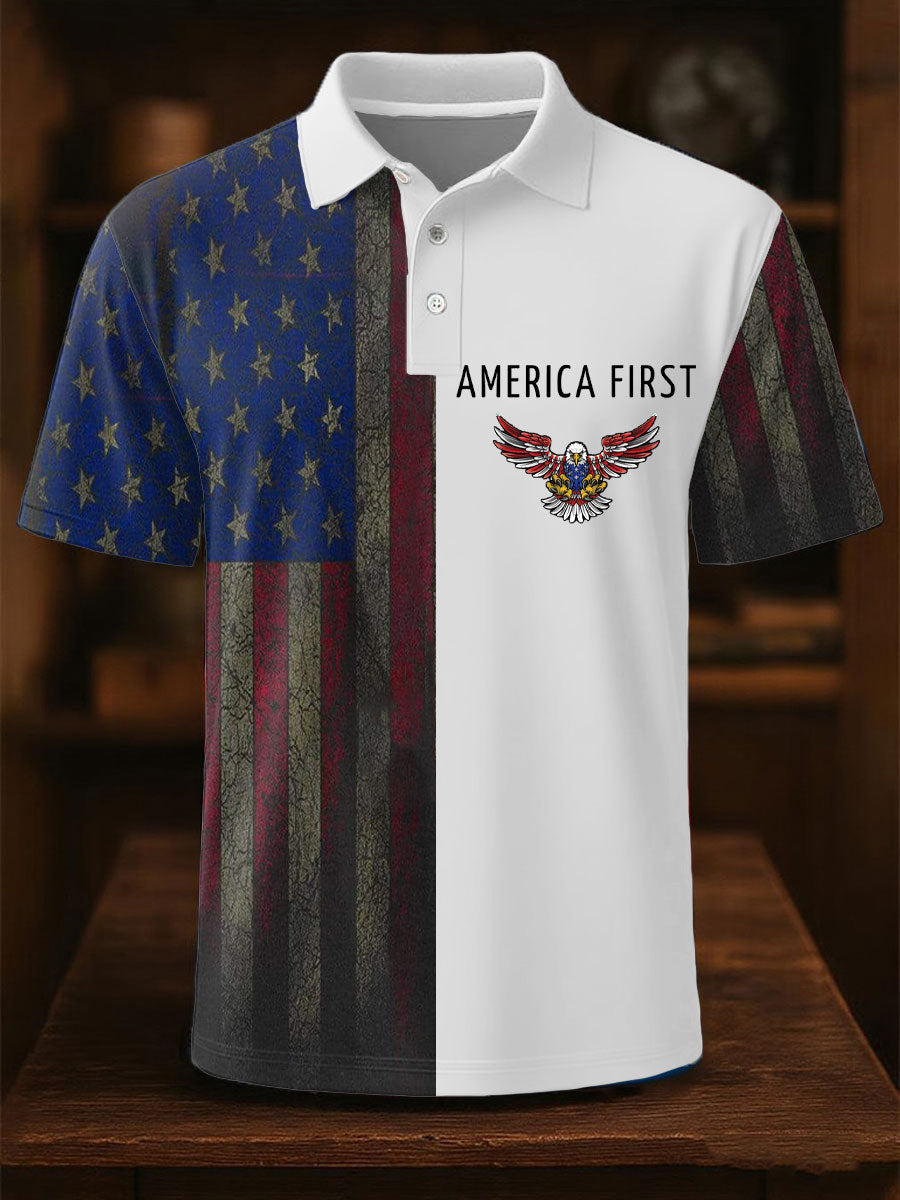 America First Polo Shirt with USA Flag Gift for Patriotic Supporters Classic Casual Top America First Polo Shirt with USA Flag Gift for Patriotic Supporters Classic Casual Top