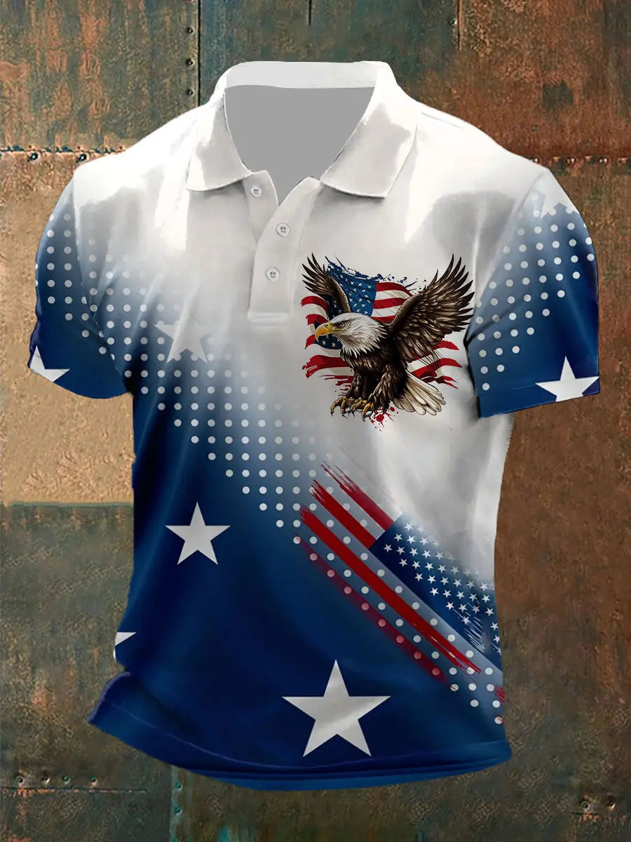 American Flag Eagle Print Polo Shirt Patriotic Gift for USA Pride Supporters American Flag Eagle Print Polo Shirt Patriotic Gift for USA Pride Supporters