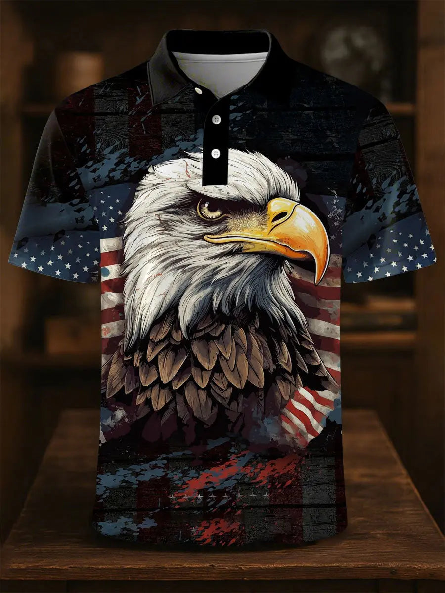 American Flag Eagle Print Polo Shirt Patriotic Gift for USA Supporters Casual Men's Wear American Flag Eagle Print Polo Shirt Patriotic Gift for USA Supporters Casual Men's Wear
