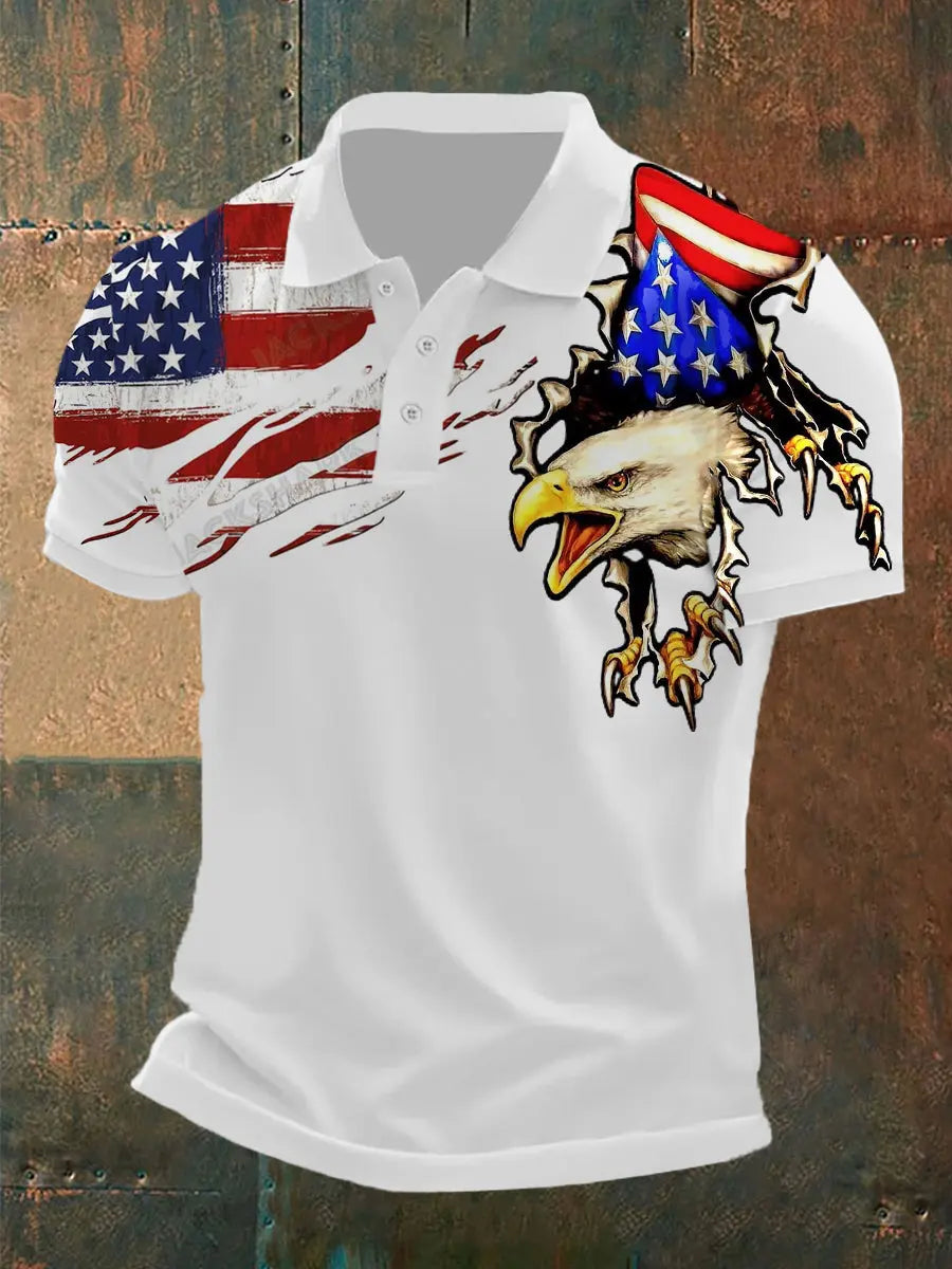 American Flag Eagle Print Polo Shirt Patriotic Independence Day Gift for USA Pride Fans American Flag Eagle Print Polo Shirt Patriotic Independence Day Gift for USA Pride Fans