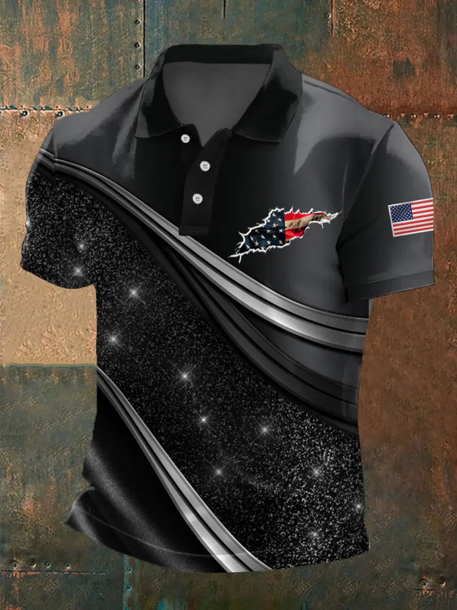 American Flag Geometric Print Polo Shirt Patriotic Gift for USA Supporters Casual Wear American Flag Geometric Print Polo Shirt Patriotic Gift for USA Supporters Casual Wear