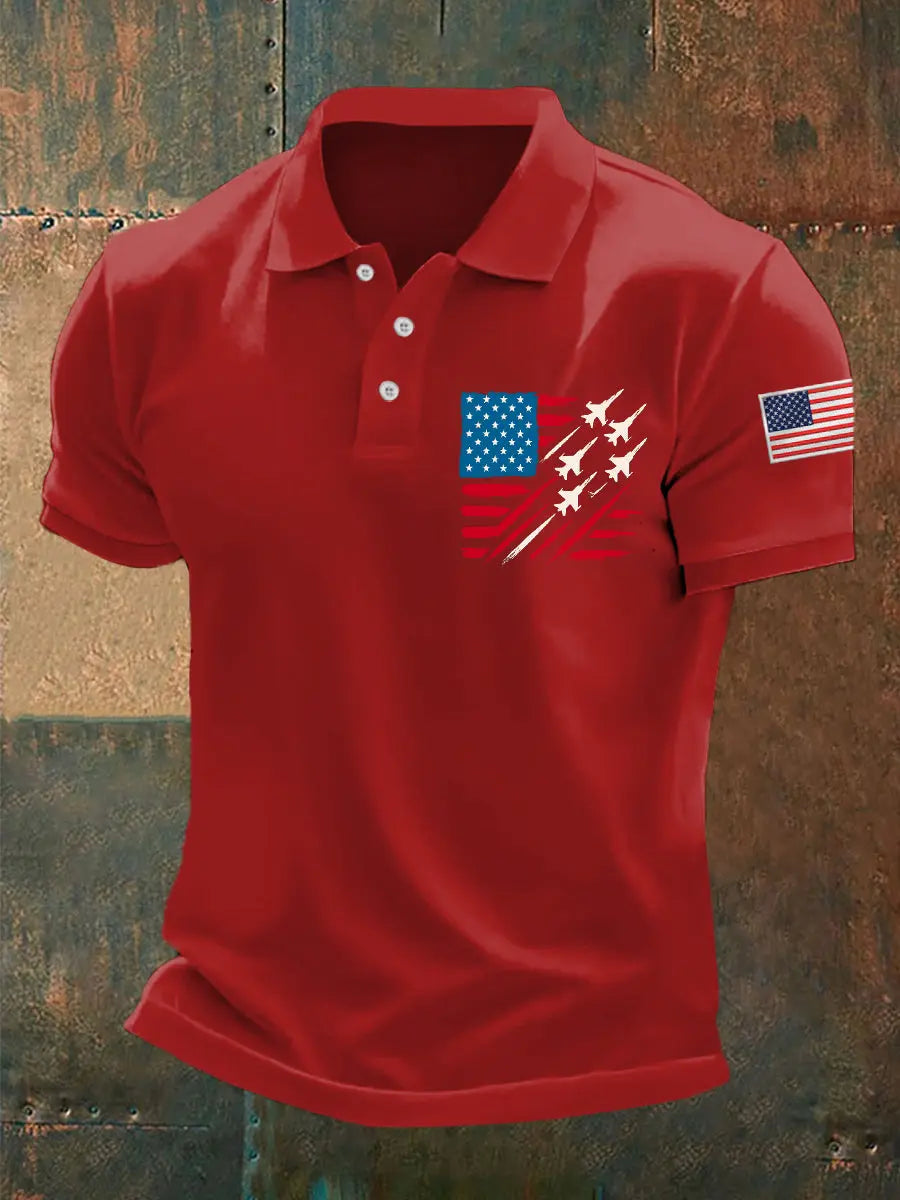 American Flag Jet Plane Polo Shirt Patriotic Gift for Independence Day Fans Casual Wear American Flag Jet Plane Polo Shirt Patriotic Gift for Independence Day Fans Casual Wear