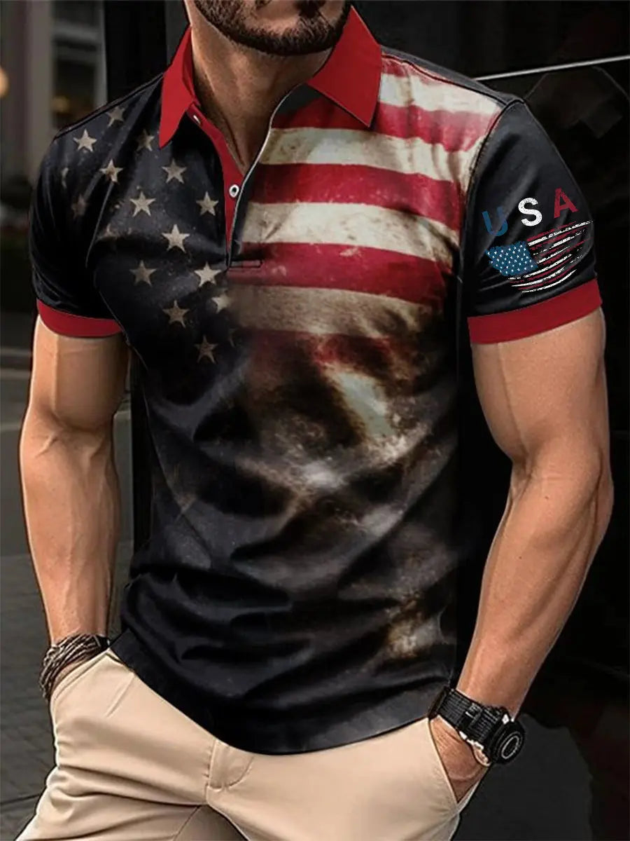 American Flag Men's Polo Shirt Independence Day Patriotic Gift for USA Supporters American Flag Men's Polo Shirt Independence Day Patriotic Gift for USA Supporters