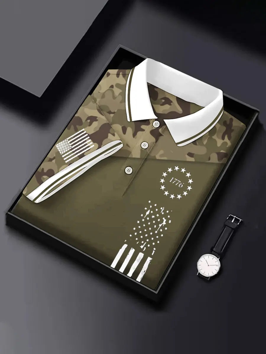 American Flag Polo Shirt Patriotic Gift for USA Supporters with Camouflage Design American Flag Polo Shirt Patriotic Gift for USA Supporters with Camouflage Design