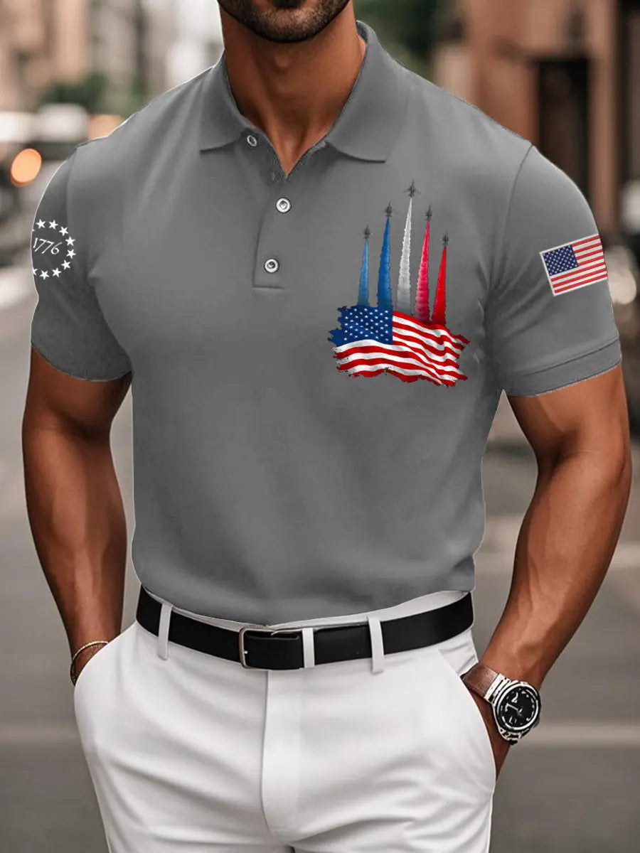 American Flag Polo Shirt with Jet Planes Patriotic Gift for Independence Day Enthusiasts American Flag Polo Shirt with Jet Planes Patriotic Gift for Independence Day Enthusiasts