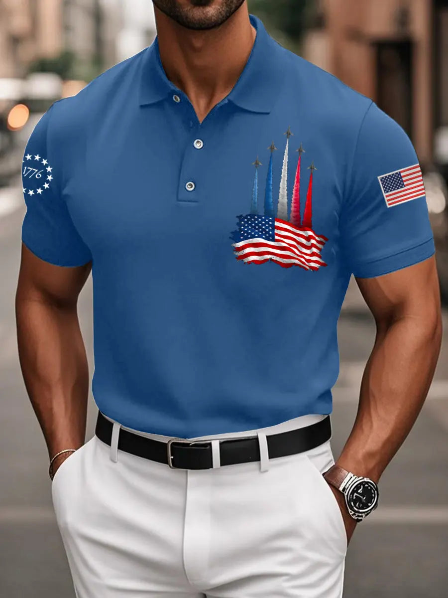 American Flag Polo Shirt with Jet Planes Patriotic Gift for Independence Day Enthusiasts American Flag Polo Shirt with Jet Planes Patriotic Gift for Independence Day Enthusiasts
