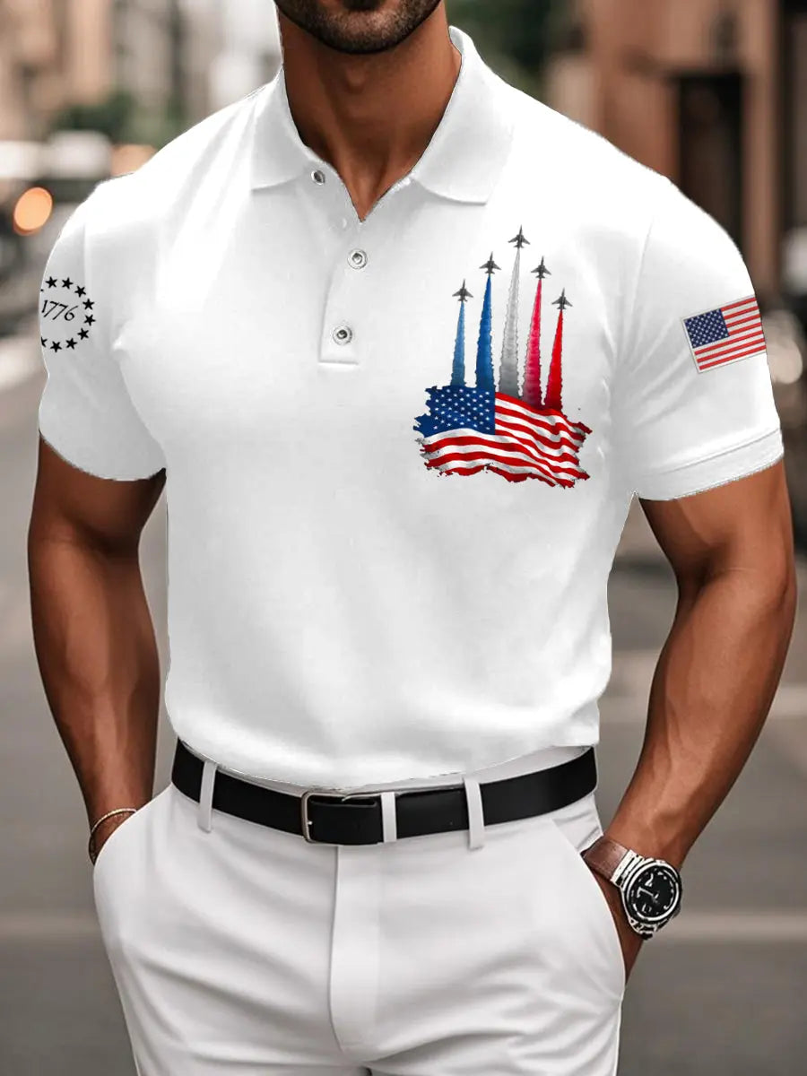 American Flag Polo Shirt with Jet Planes Patriotic Gift for Independence Day Enthusiasts American Flag Polo Shirt with Jet Planes Patriotic Gift for Independence Day Enthusiasts