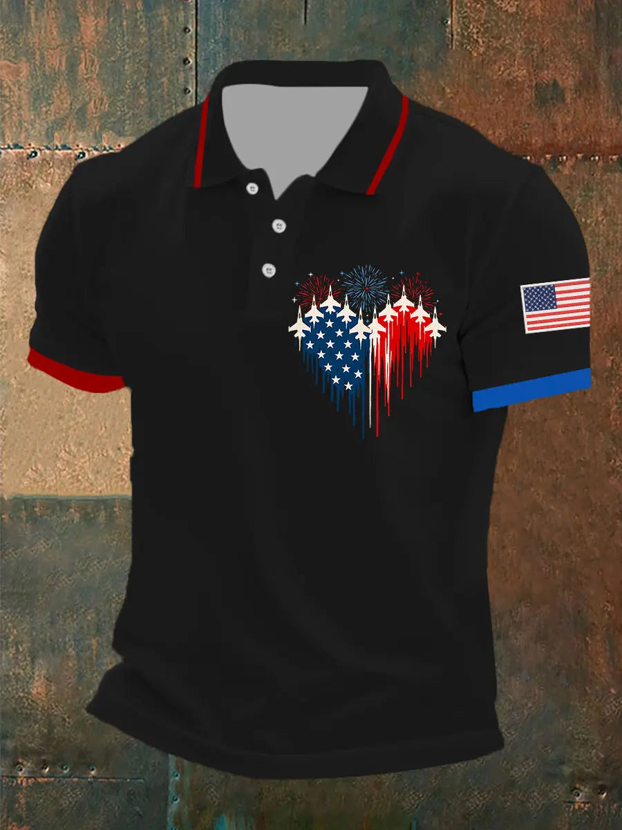 American Flag Polo Shirt with Jet Planes Patriotic Gift for Independence Day Enthusiasts American Flag Polo Shirt with Jet Planes Patriotic Gift for Independence Day Enthusiasts