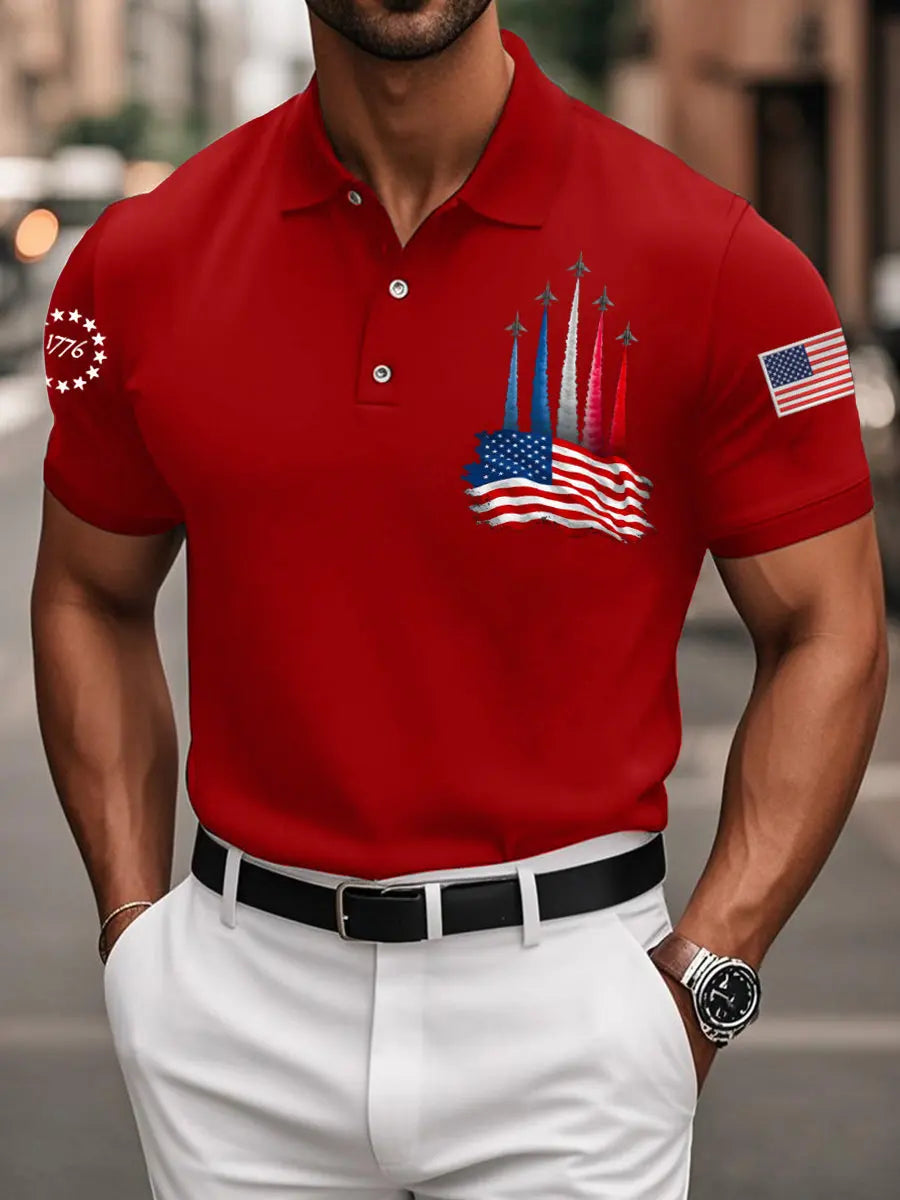 American Flag Polo Shirt with Jet Planes Patriotic Gift for Independence Day Enthusiasts American Flag Polo Shirt with Jet Planes Patriotic Gift for Independence Day Enthusiasts