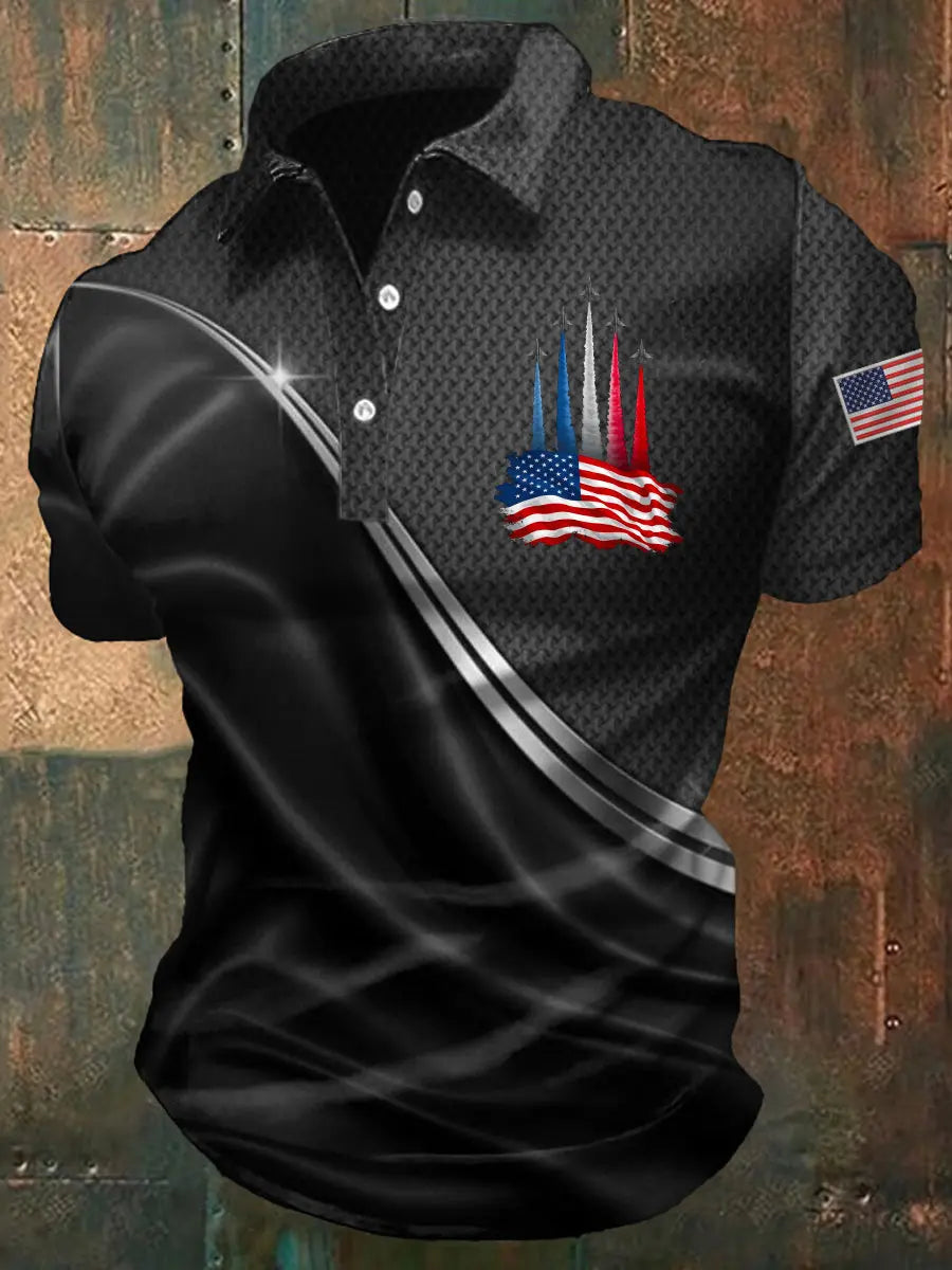 American Flag Polo Shirt with Jet Planes Patriotic Gift for Independence Day Fans American Flag Polo Shirt with Jet Planes Patriotic Gift for Independence Day Fans