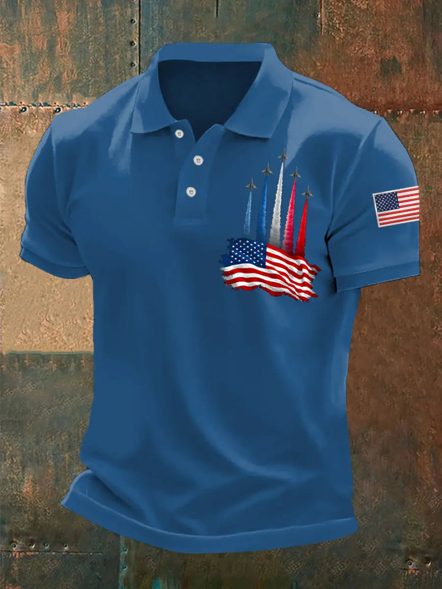 American Flag Polo Shirt with Jet Planes Print Patriotic Gift for Independence Day Fans American Flag Polo Shirt with Jet Planes Print Patriotic Gift for Independence Day Fans