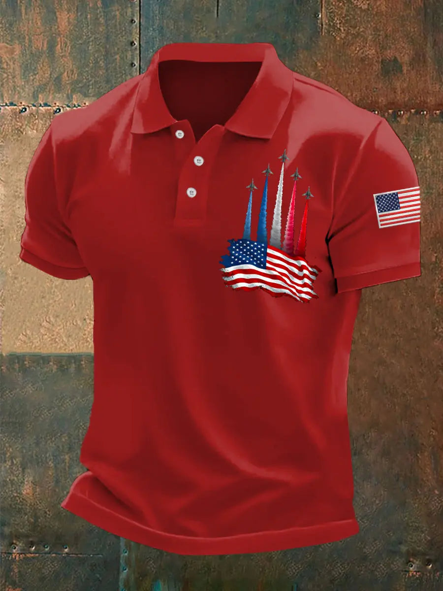 American Flag Polo Shirt with Jet Planes Print Patriotic Gift for Independence Day Fans American Flag Polo Shirt with Jet Planes Print Patriotic Gift for Independence Day Fans