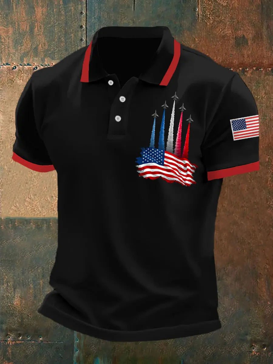 American Flag Polo Shirt with Jet Planes Print Patriotic Gift for Independence Day Fans American Flag Polo Shirt with Jet Planes Print Patriotic Gift for Independence Day Fans