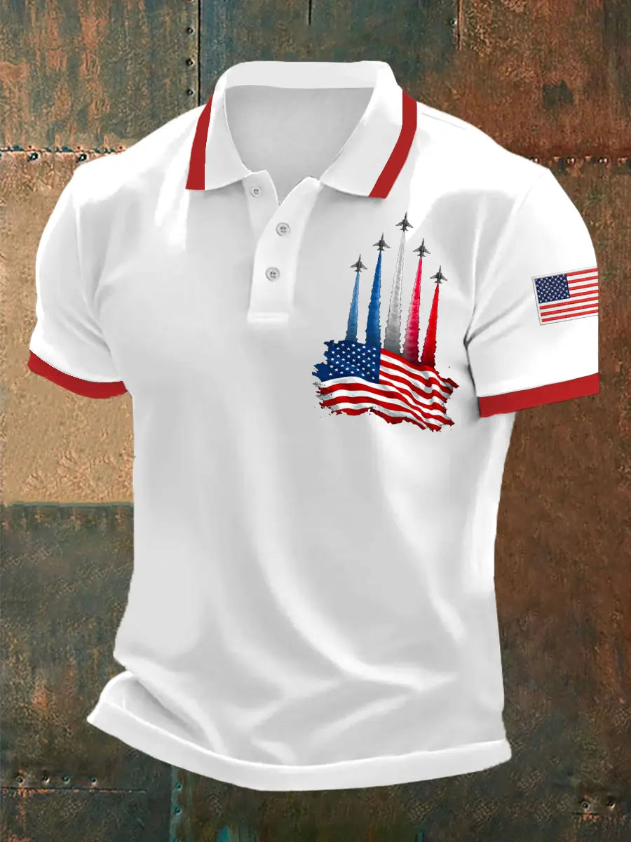 American Flag Polo Shirt with Jet Planes Print Patriotic Gift for Independence Day Fans American Flag Polo Shirt with Jet Planes Print Patriotic Gift for Independence Day Fans
