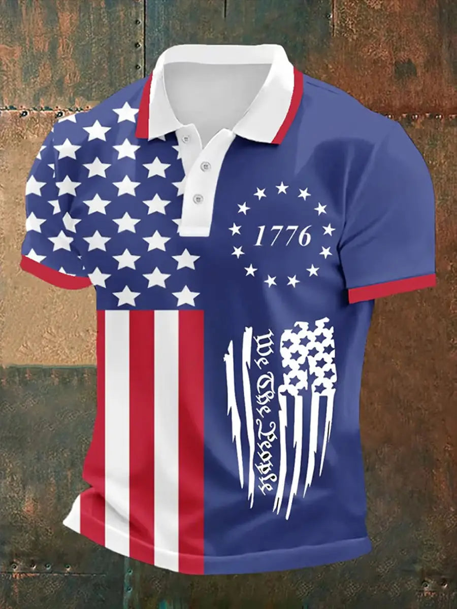 American Flag Print Henley Collar Polo Shirt Patriotic Gift for USA Pride Supporters American Flag Print Henley Collar Polo Shirt Patriotic Gift for USA Pride Supporters