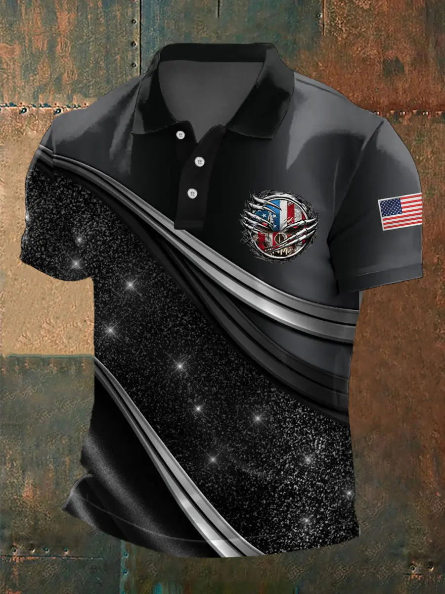 American Flag Skull Polo Shirt Patriotic Gift for Men Geometric Art Casual Wear American Flag Skull Polo Shirt Patriotic Gift for Men Geometric Art Casual Wear