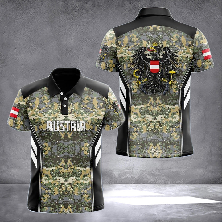 Austria Coat Of Arms Camo Pattern Polo Shirt Austrian Men's Clothing Gifts For Austrian Austria Coat Of Arms Camo Pattern Polo Shirt Austrian Men's Clothing Gifts For Austrian