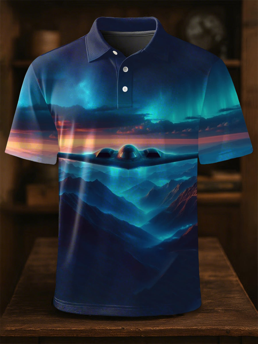 B 2 Spirit Air Force Polo Shirt with Scenic Design Gift for Aviation Enthusiasts B 2 Spirit Air Force Polo Shirt with Scenic Design Gift for Aviation Enthusiasts
