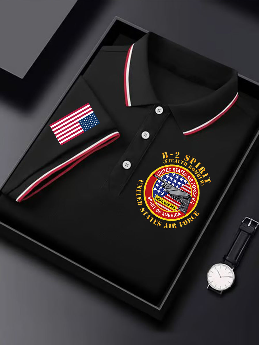 B-2 Spirit Bomber Polo Shirt USAF Apparel Patriotic Gift for Aviation Enthusiasts B-2 Spirit Bomber Polo Shirt USAF Apparel Patriotic Gift for Aviation Enthusiasts