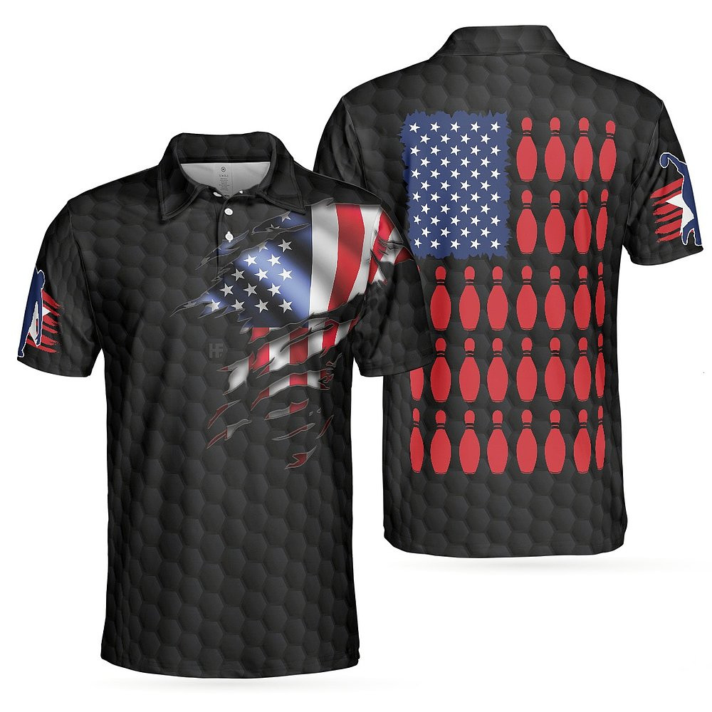 Black American Flag Bowling Polo Shirt Cool USA Flag Bowling Shirt For Men Black American Flag Bowling Polo Shirt Cool USA Flag Bowling Shirt For Men