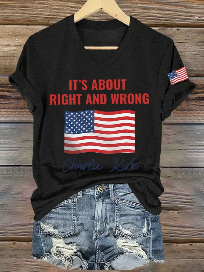 Charlie Kirk It's About Right And Wrong V-Neck Shirt Justice For Charlie Kirk Gifts Charlie Kirk It's About Right And Wrong V-Neck Shirt Justice For Charlie Kirk Gifts