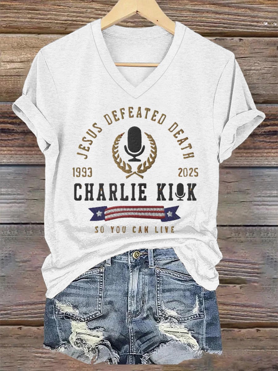 Charlie Kirk Jesus Defeated Death V-Neck Shirt So You Can Live 1993 2025 Charlie Kirk Gifts Charlie Kirk Jesus Defeated Death V-Neck Shirt So You Can Live 1993 2025 Charlie Kirk Gifts