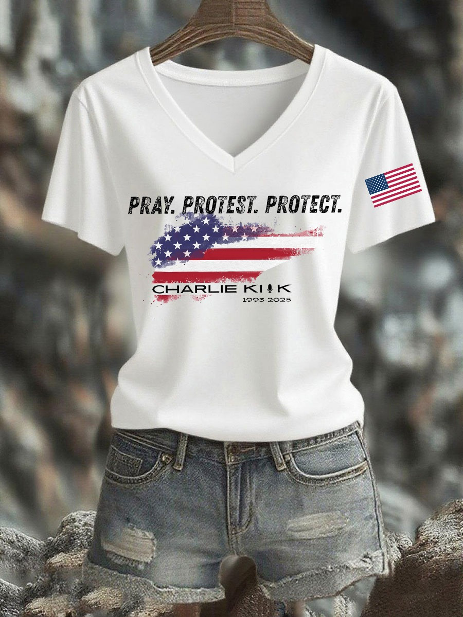 Charlie Kirk MAGA V-neck Shirt Pray Protest Protect CK 47 Charlie Kirk Clothing Charlie Kirk MAGA V-neck Shirt Pray Protest Protect CK 47 Charlie Kirk Clothing