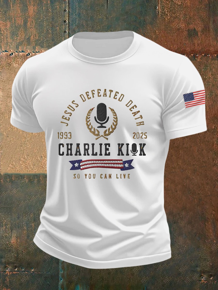 Charlie Kirk Mens Shirt Jesus Defeated Death So You Can Live RIP Charlie Kirk Apparel Charlie Kirk Mens Shirt Jesus Defeated Death So You Can Live RIP Charlie Kirk Apparel