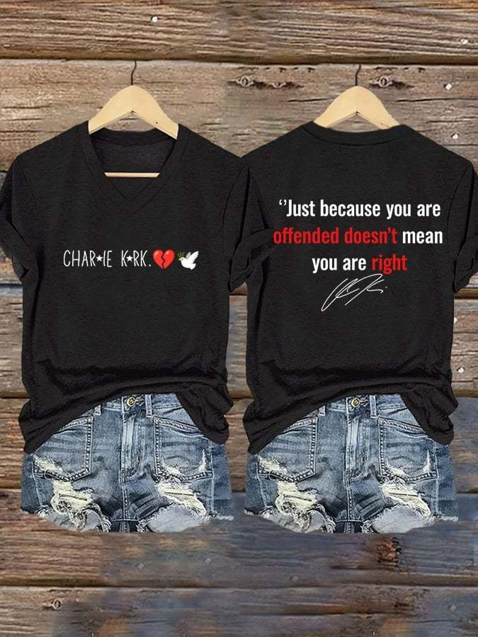 Charlie Kirk Signed V-Neck Shirt Just Because You Are Offended RIP Charlie Kirk Clothing Charlie Kirk Signed V-Neck Shirt Just Because You Are Offended RIP Charlie Kirk Clothing