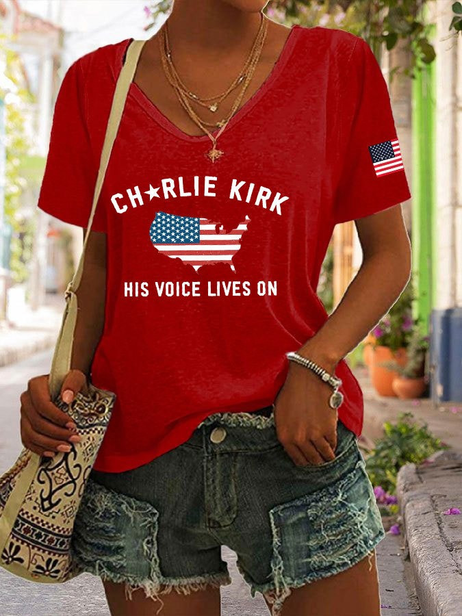 Charlie Kirk TPUSA V-neck Shirt His Voice Lives On Best Commemorative CK 47 Merch Charlie Kirk TPUSA V-neck Shirt His Voice Lives On Best Commemorative CK 47 Merch