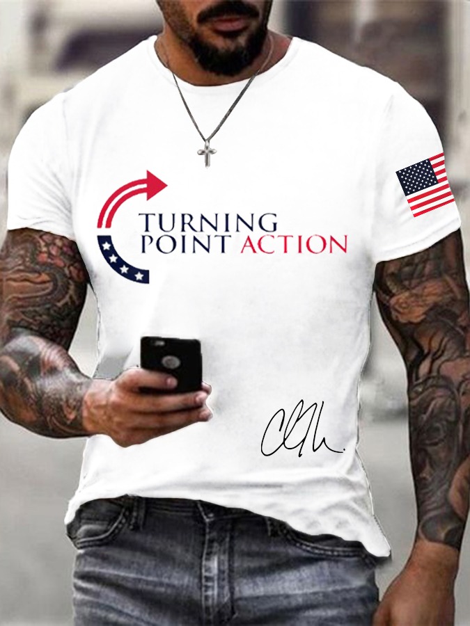 Charlie Kirk Turning Point Action T-Shirt Charlie Kirk Signature TPUSA Mens Shirt Gifts Charlie Kirk Turning Point Action T-Shirt Charlie Kirk Signature TPUSA Mens Shirt Gifts