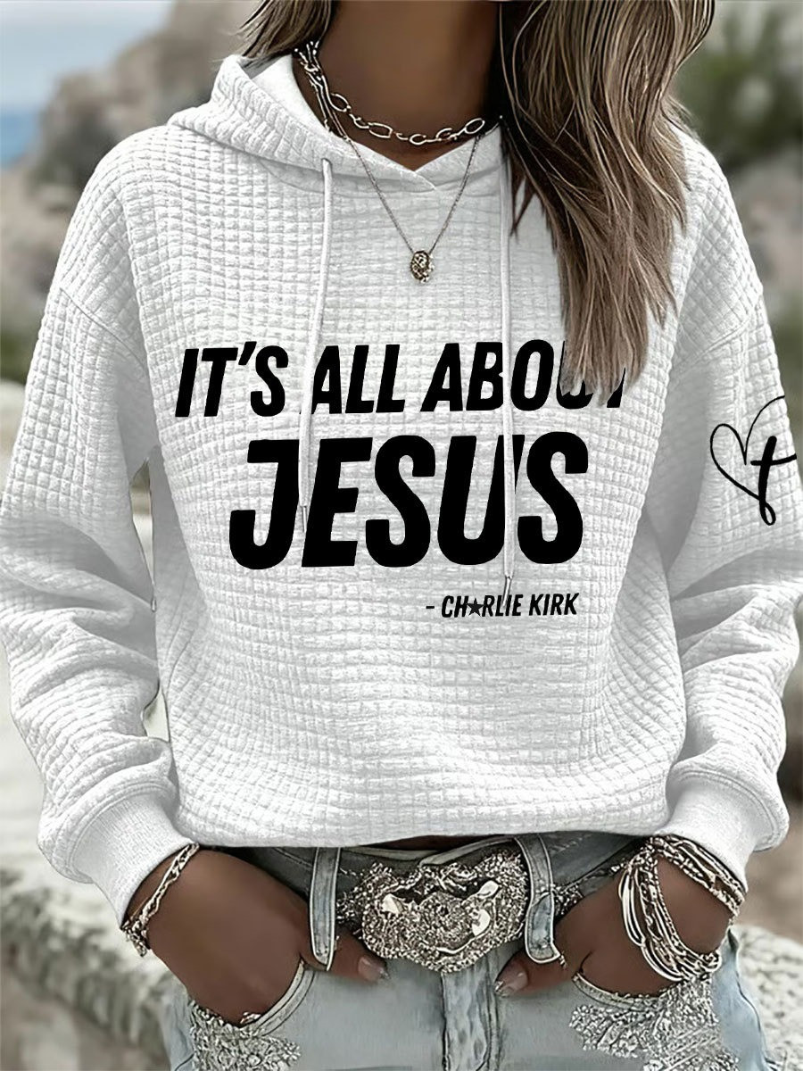 Charlie Kirk Waffle Hoodie It's All About Jesus RIP Charlie Kirk Merch Faith Gifts Charlie Kirk Waffle Hoodie It's All About Jesus RIP Charlie Kirk Merch Faith Gifts